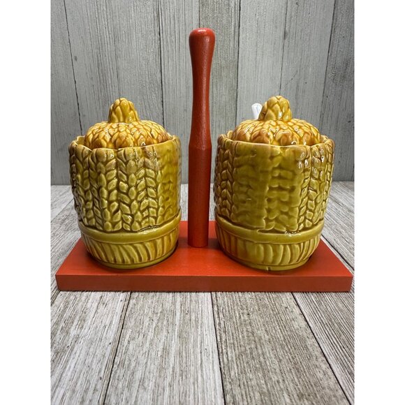 Vintage Royal Sealy Sugar Bowls Harvest Wheat Pattern Ceramic Japan - Set of 2 - Picture 2 of 10